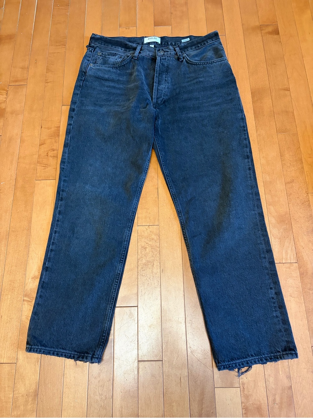 Agolde Lana Size 29 Black Cropped Ankle Jeans with Button Fastening Straight